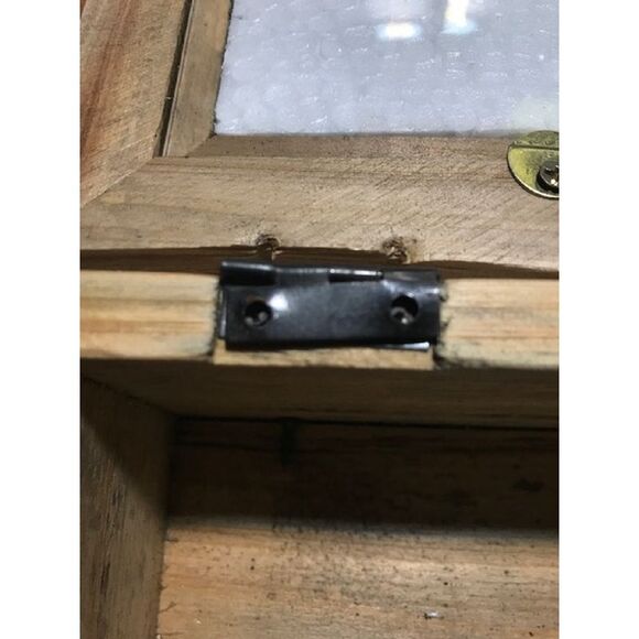 Scratch & Dent Vintage Wood Organizer Storage Box w/Hinged Glass Lid - Picture 4 of 5